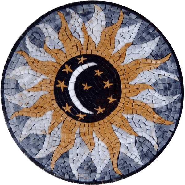 Sun And Moon Pattern - Mosaic Fireplace Medallion - Mesh Backing