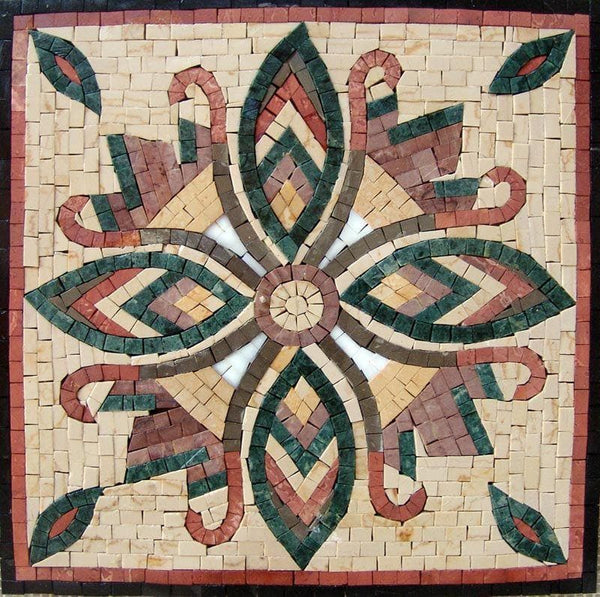 Geometric Bloom Pattern - Marble Pool Mosaic Designs Flower Tile - Mesh Backing
