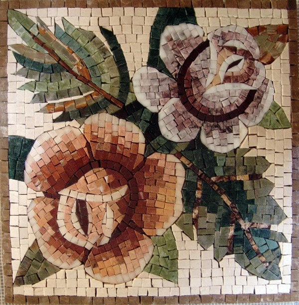 Floral Rose Arrangement - Mosaic Rug Tile Patterns - Mesh Backing