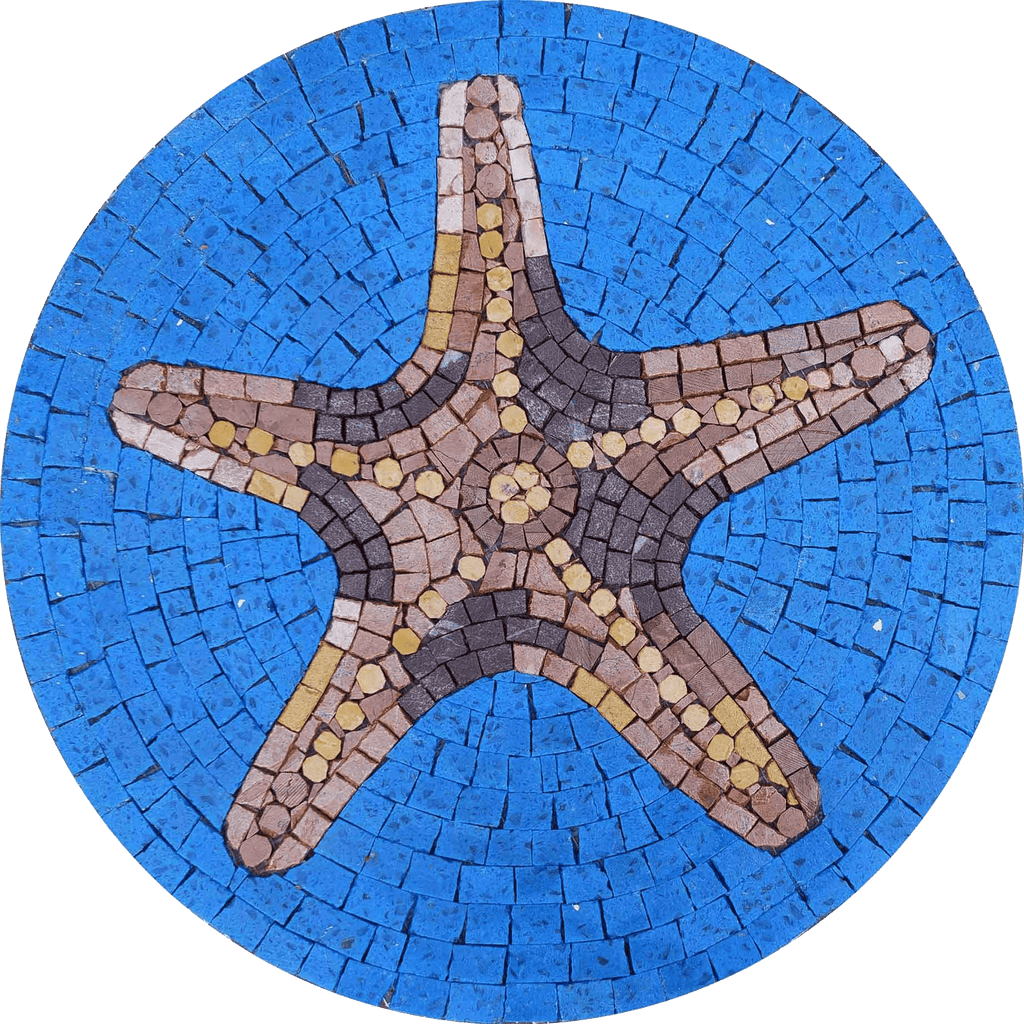 Stella di mare su medaglione blu - Arte del mosaico