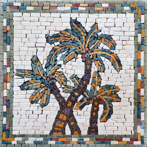 Palm Trees Geometric - Arabesque Mosaic Designs - Mesh Backing