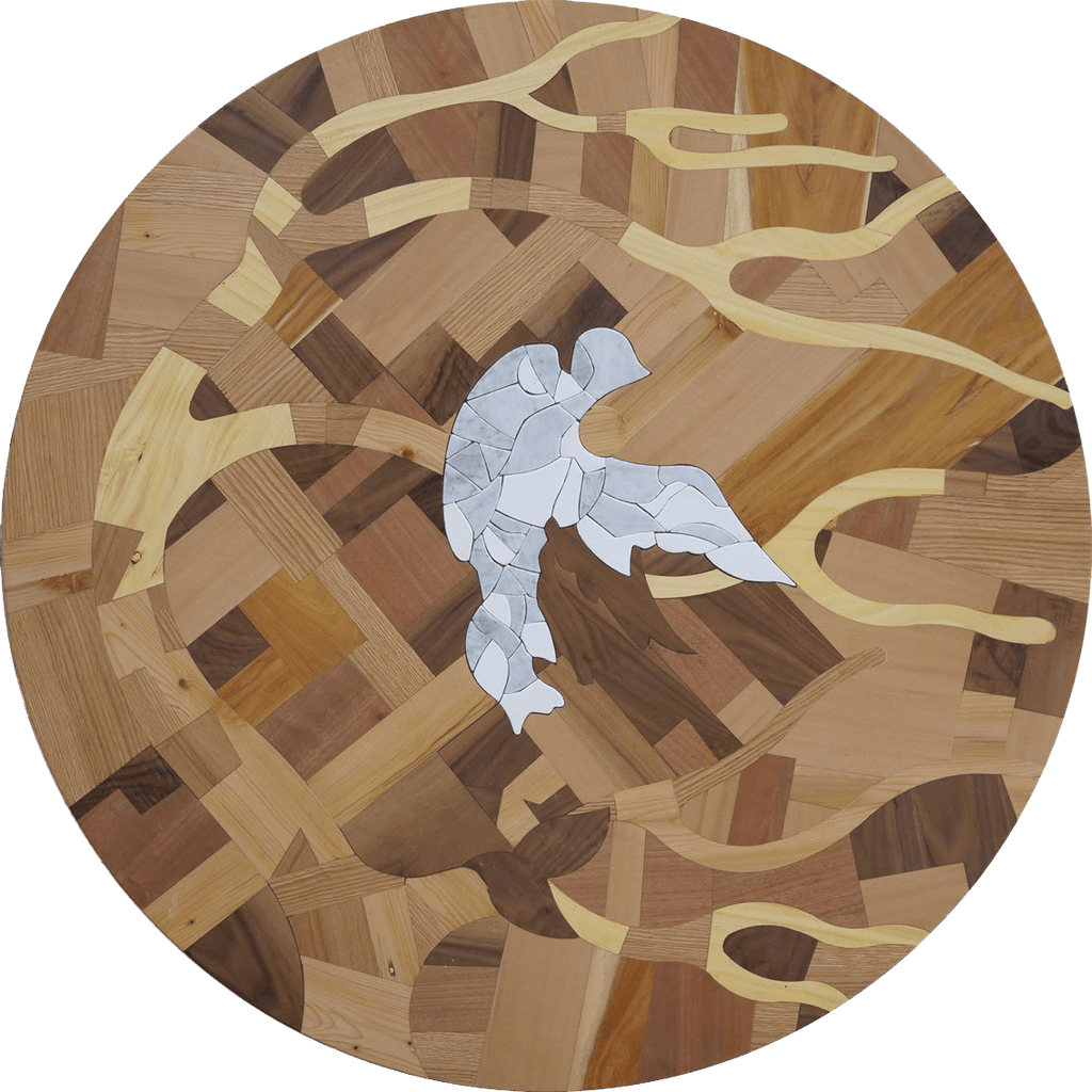 Dove by the Tree - Mesa de mosaico de madeira