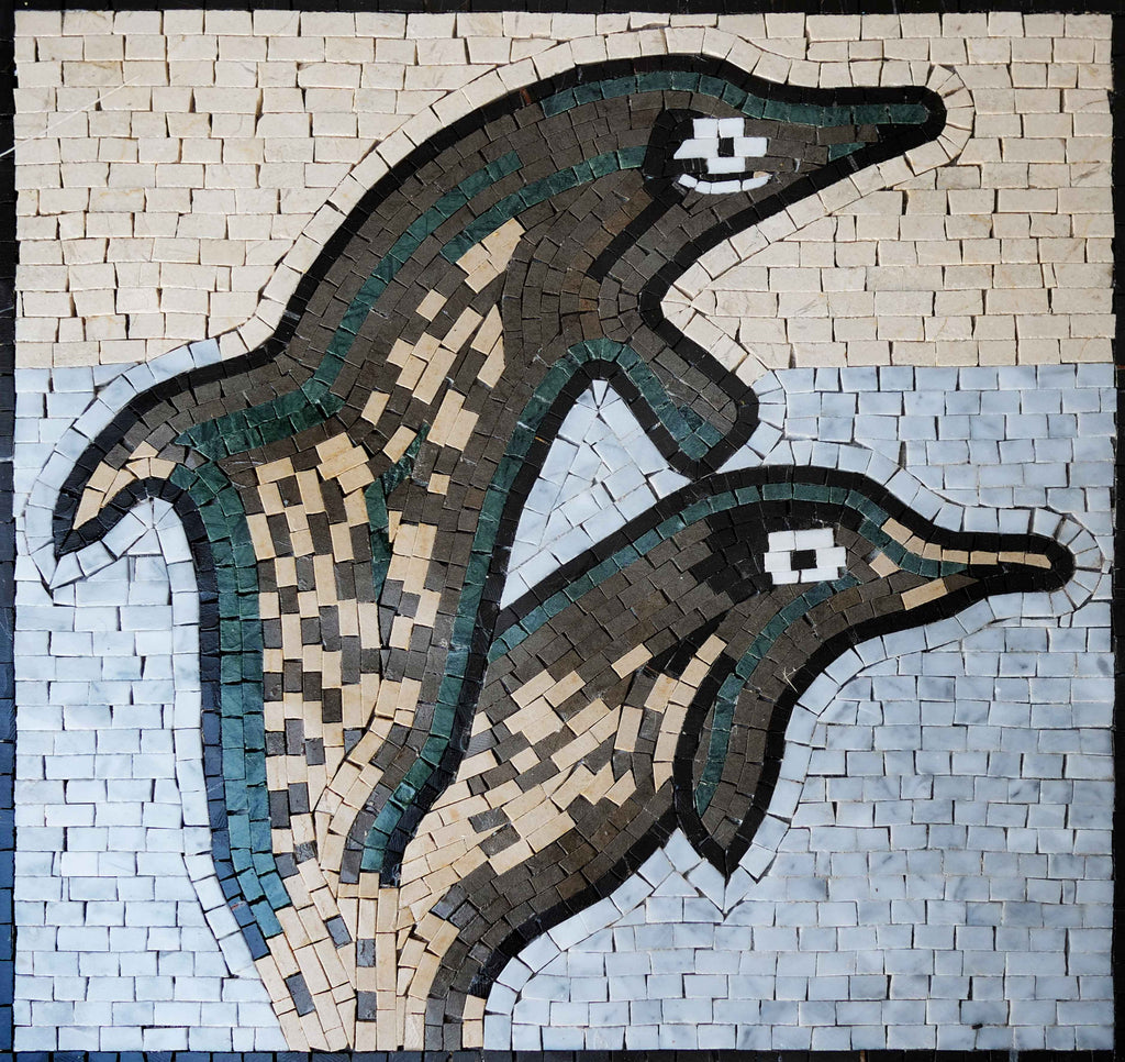 Delfines con acento de mosaico náutico