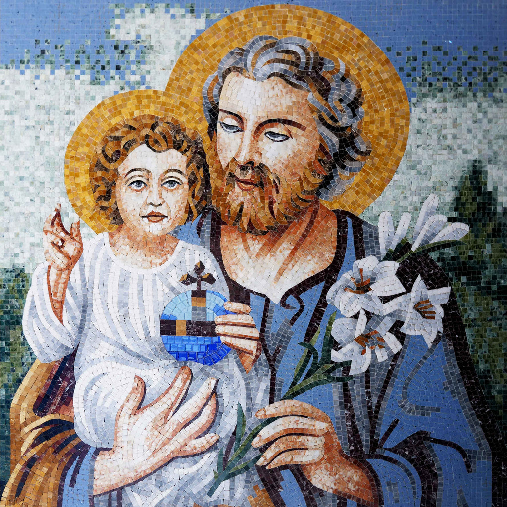 Saint Joseph and Jesus Mosaic Art Mural