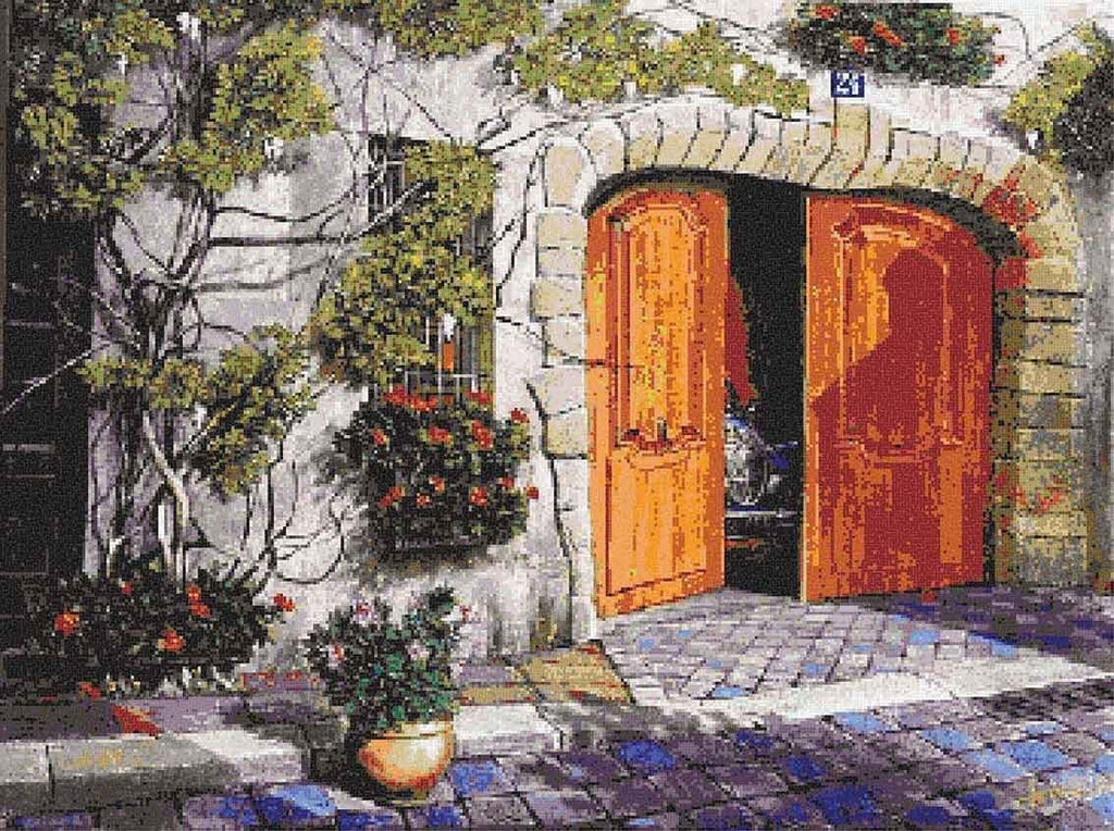 Arte em mosaico de vidro com pixels da casa frontal