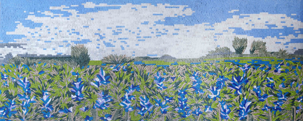 Arte em mosaico - campo de flores índigo