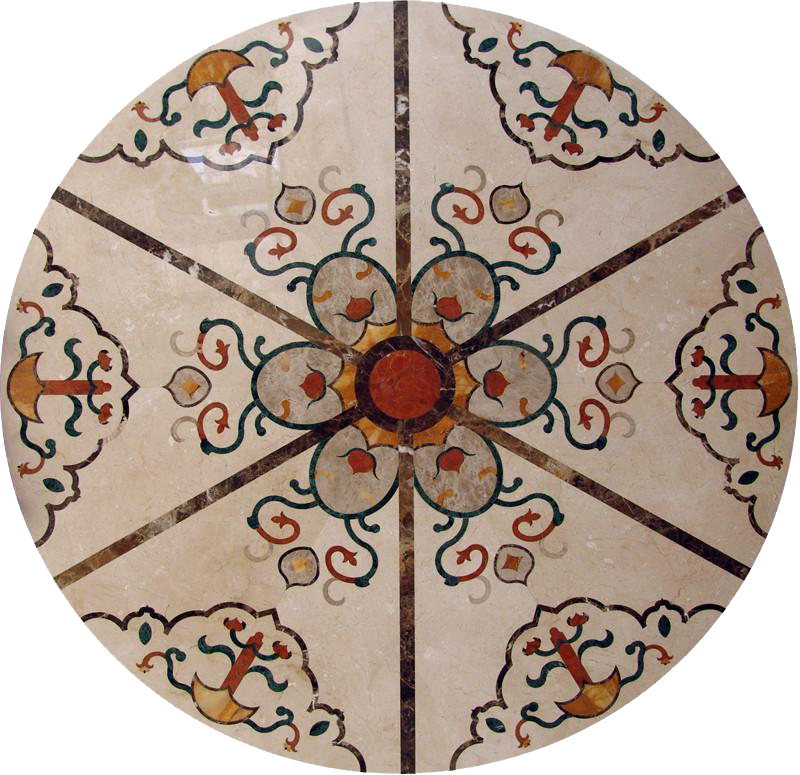 Pétalas e vinhas - medalhão de mosaico a jato de água