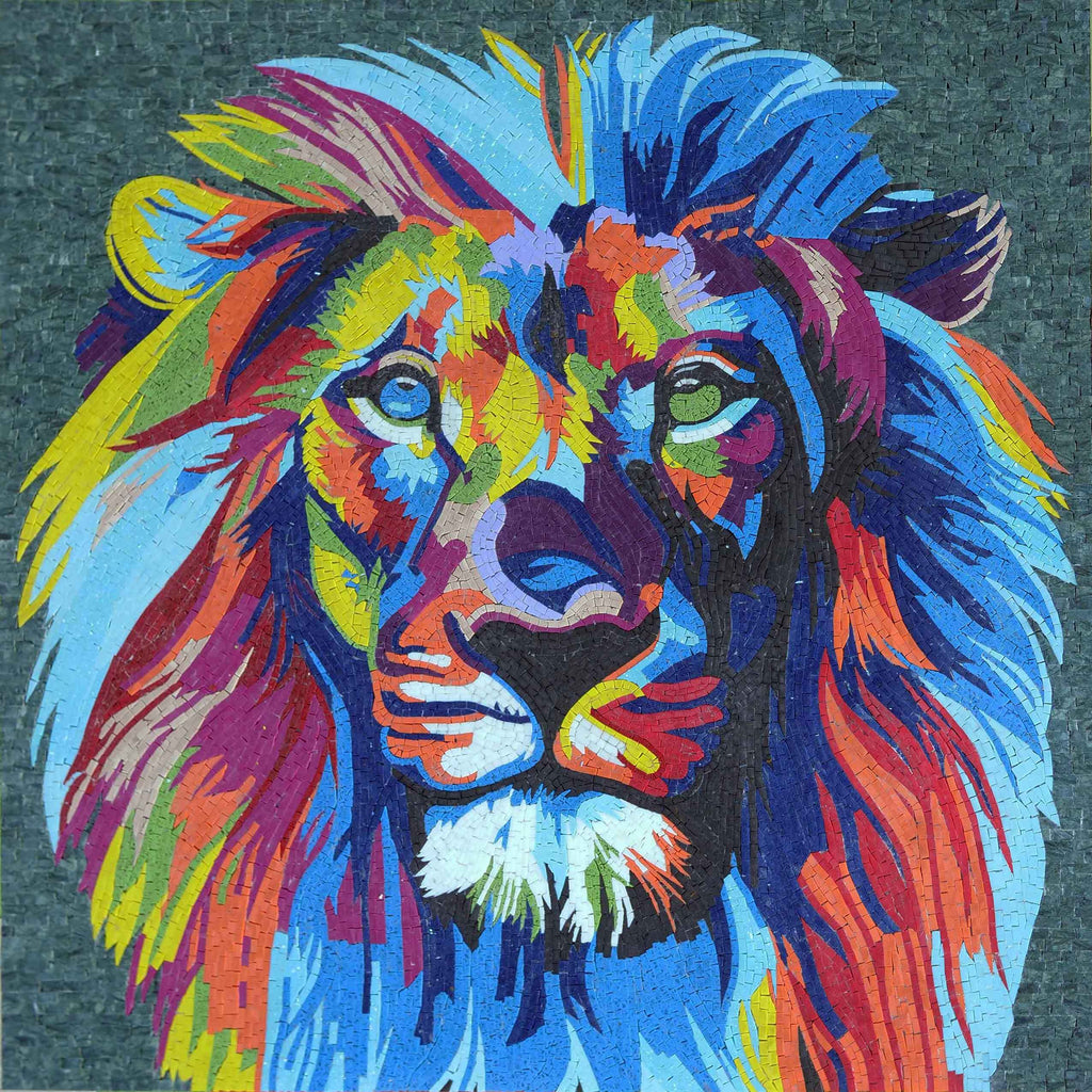 Art de la mosaïque animale - Lion multicolore