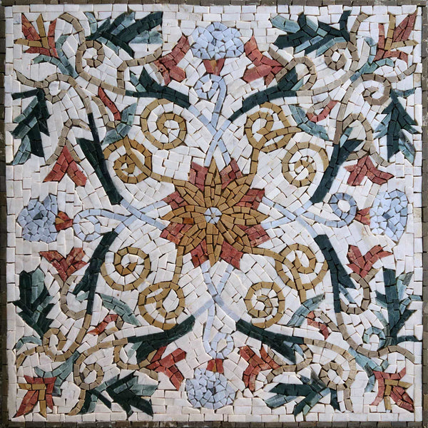 Geometric Vine Pattern - Marble Gaudi Mosaic Floral - Mesh Backing