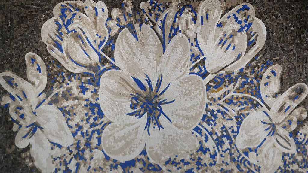 Mosaico de flores - Flores azules y neutras