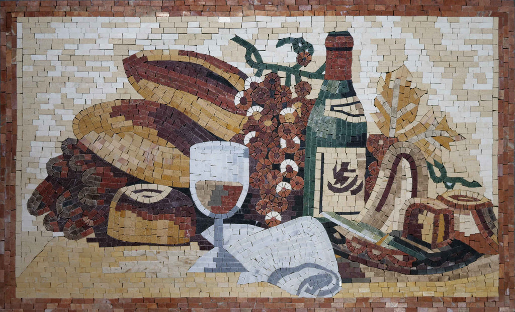 Arte del mosaico de alimentos - Pan y vino