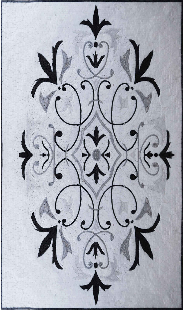 Arte em mosaico geométrico - tapete preto e branco