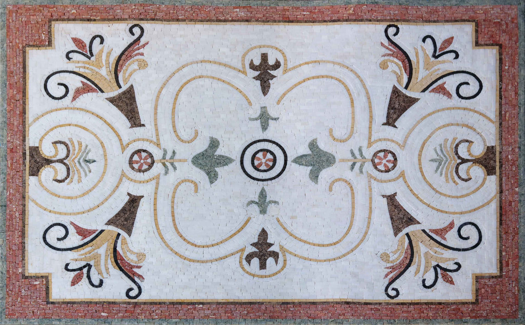 Arte de mosaico geométrico - Flor de lis y ramos de flores