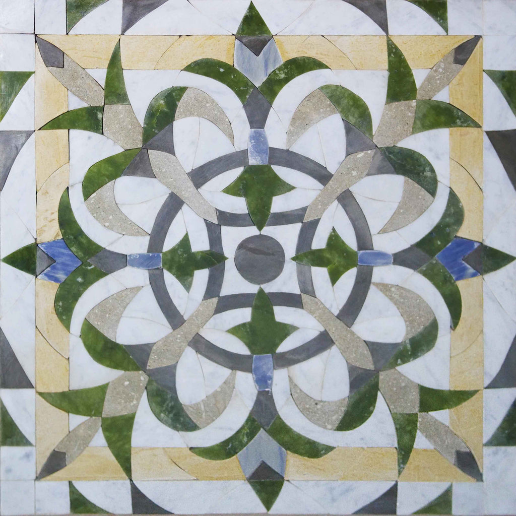 Geometric Mosaic Art - Green Petals
