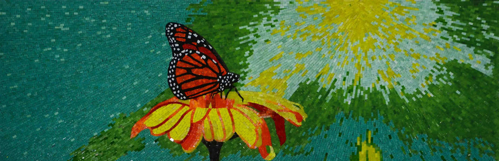 Glasmosaik-Kunst - Bunte Schmetterlingsszene