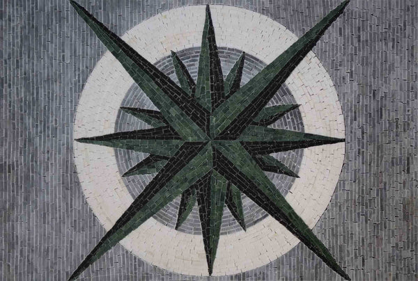 Star Burst Compass - Marble Mosaic Art - Mesh Backing