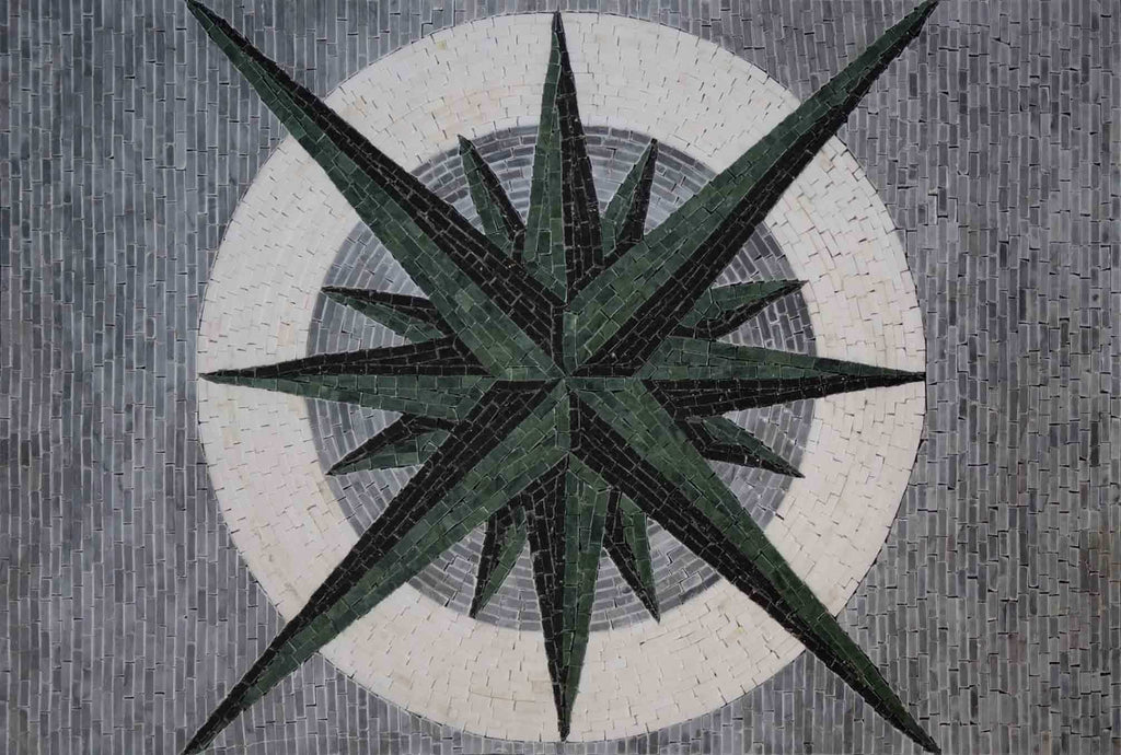 Mosaico fatto a mano - Compasso medaglione bianco
