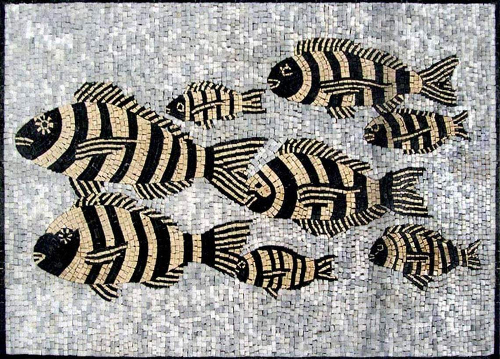 Groupe de Poissons Marbre Mosaïque Mozaico