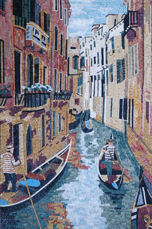 Venice Canal Scene - Marble Swimming Pool Mosaic Landscape Art - Mesh Backing