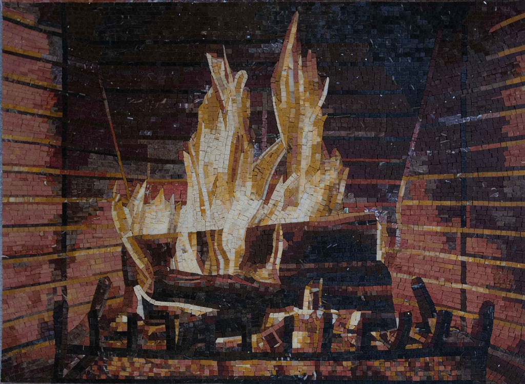Arte de azulejos de mosaico: chimenea acogedora