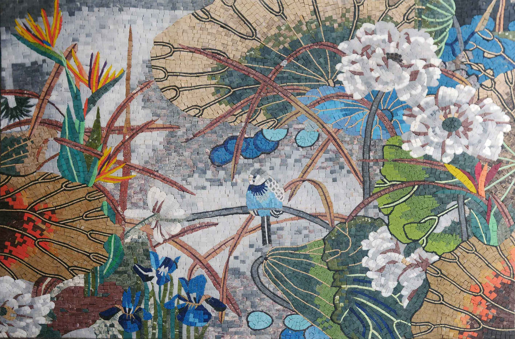 Landscape Mosaic Art - Lonely Bird In The Nature