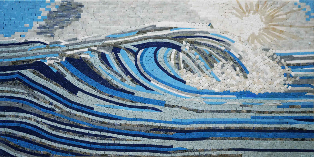 Arte em mosaico - Ondas azuis sombrias