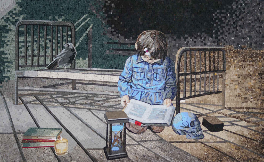 Obra de mosaico - El niño y el pájaro