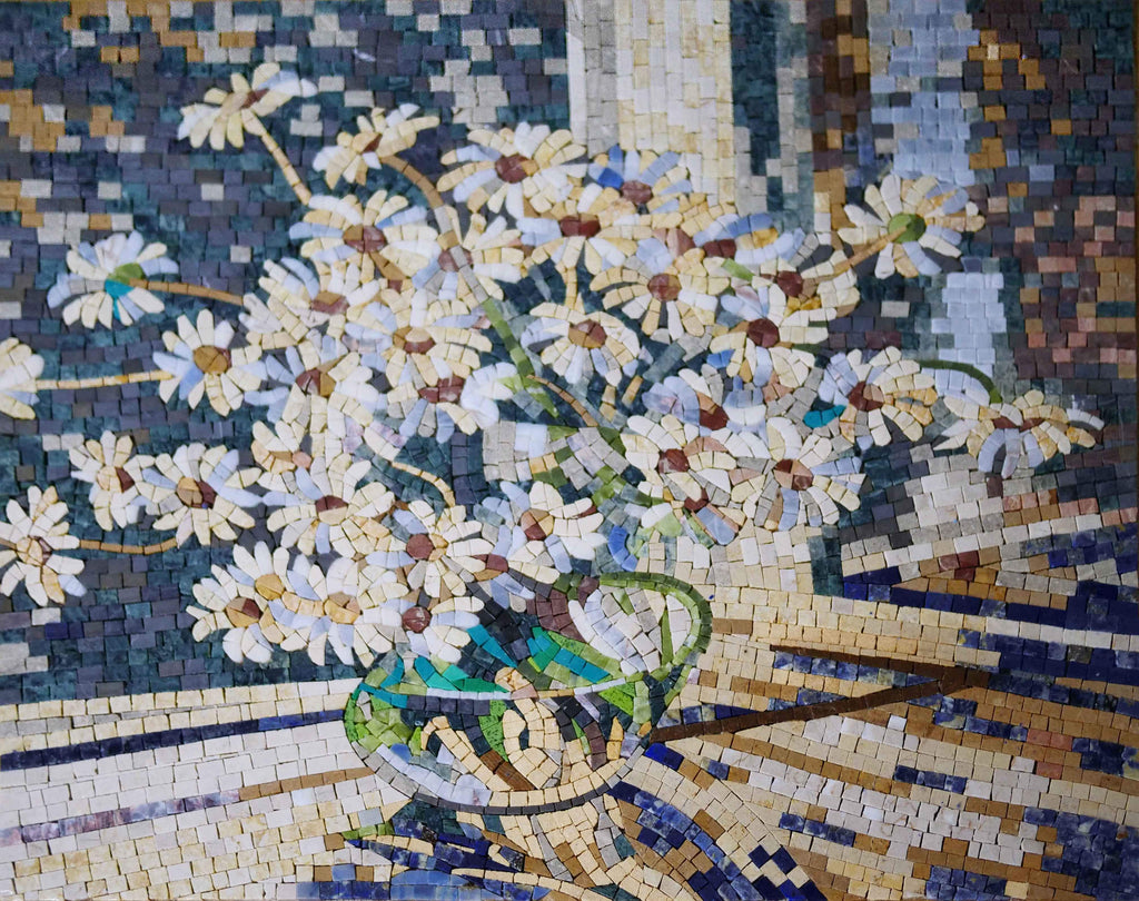 Flores em mosaico de margarida gérbera branca