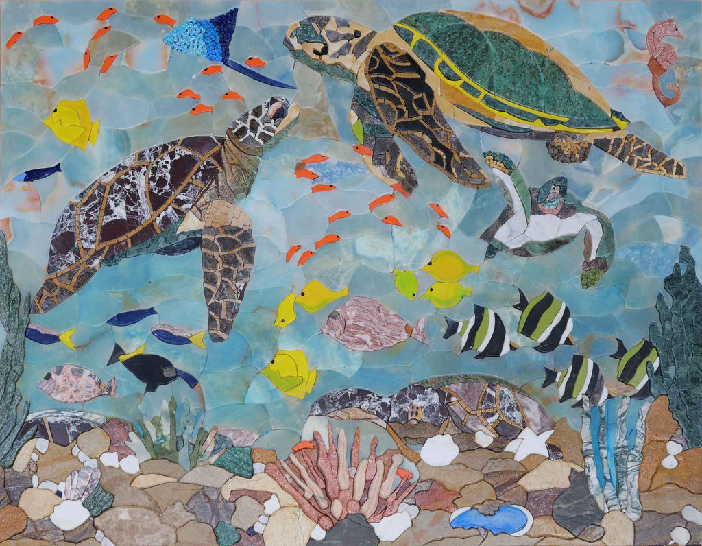Arte em mosaico de pedra - vida subaquática
