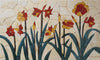 Arte em mosaico de pedra - flores amarelas e vermelhas