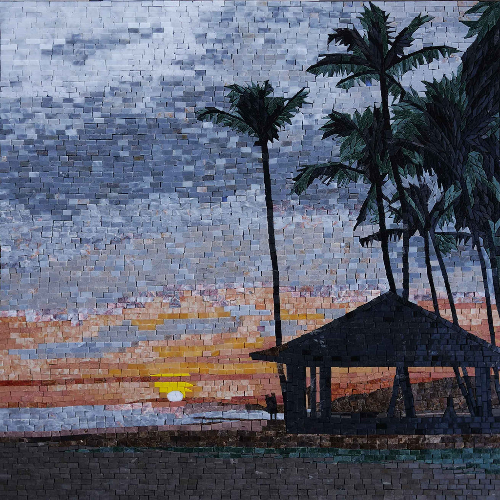Mosaico de playa al atardecer - La cabaña