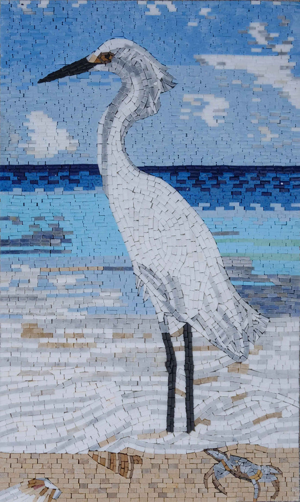 Mosaik Wandkunst - Weißer Reiher
