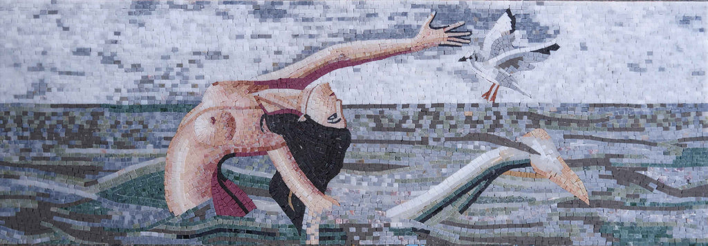 Pared de mosaico - Sirena y gaviota