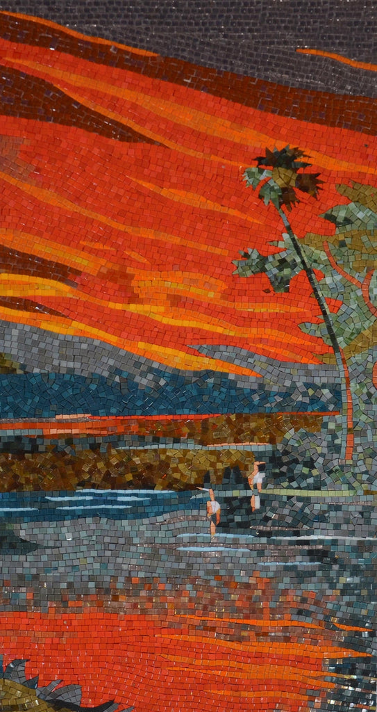 Paysage en mosaïque - Art mural au coucher du soleil