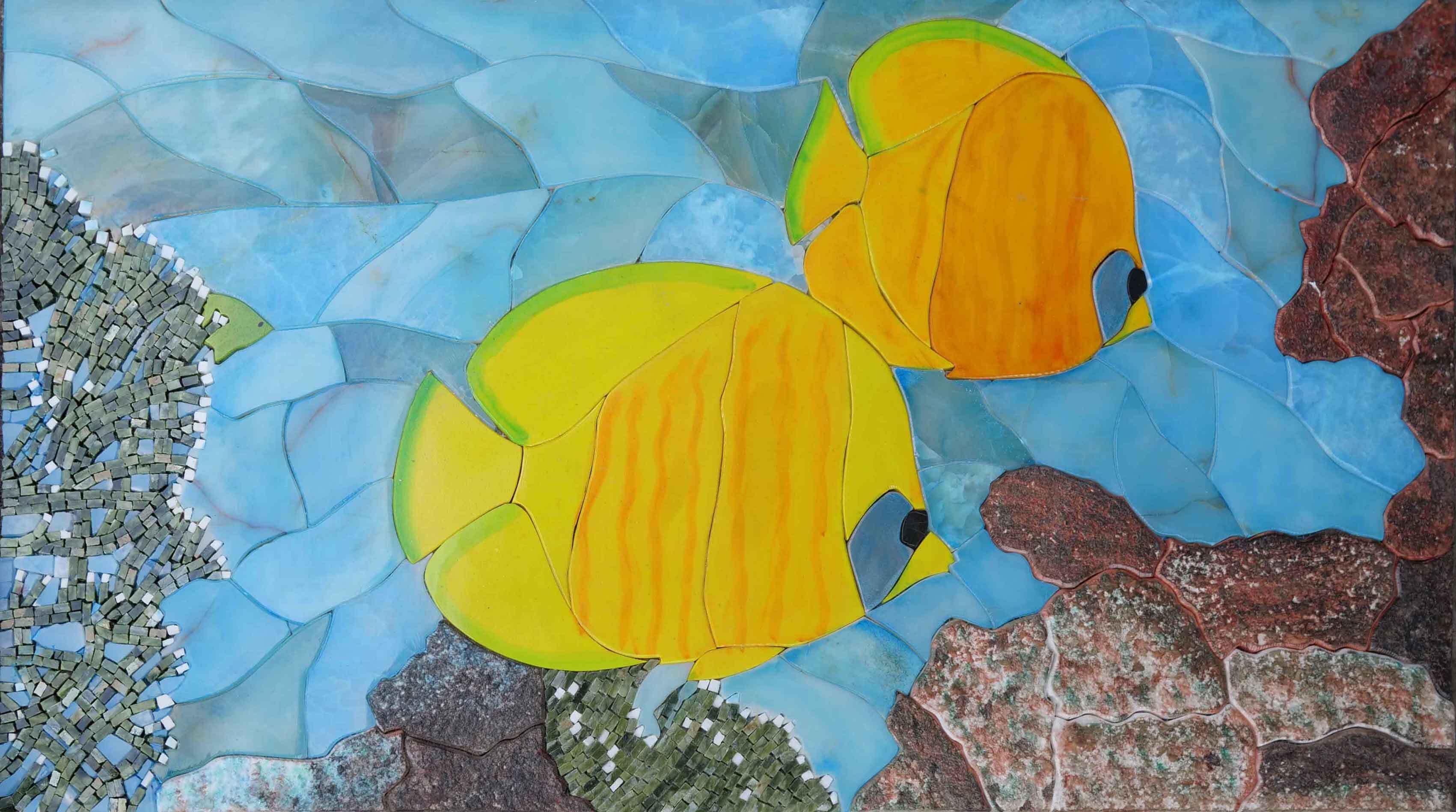 Masaic Fish Mosaic Yellow Fish Wall Art - Two Fish Design – Mozaico