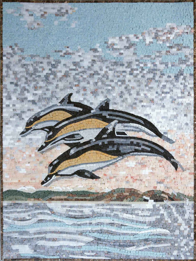 Mosaico nautico - Delfini al tramonto