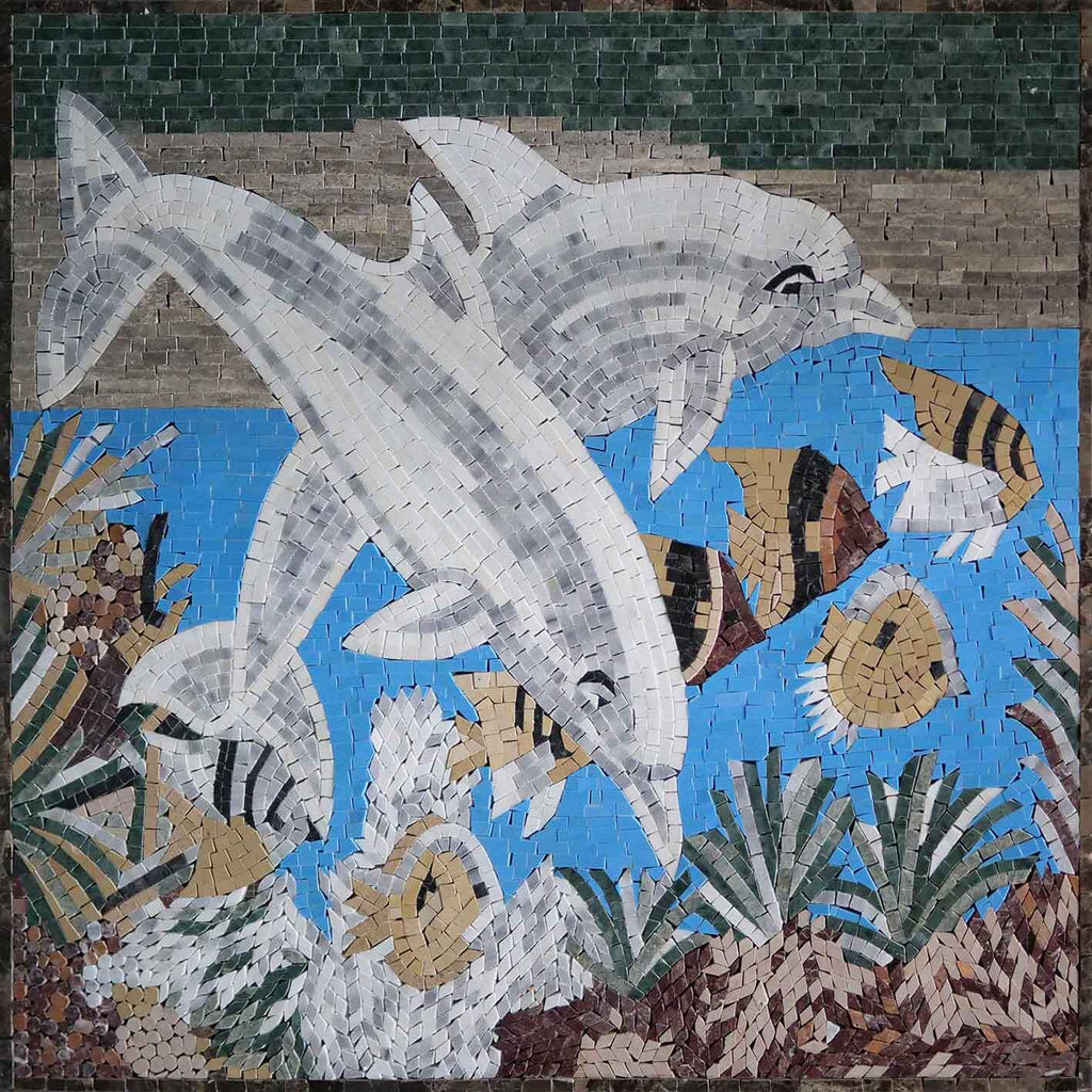 Nautical Mosaic - Dolphins & Fish