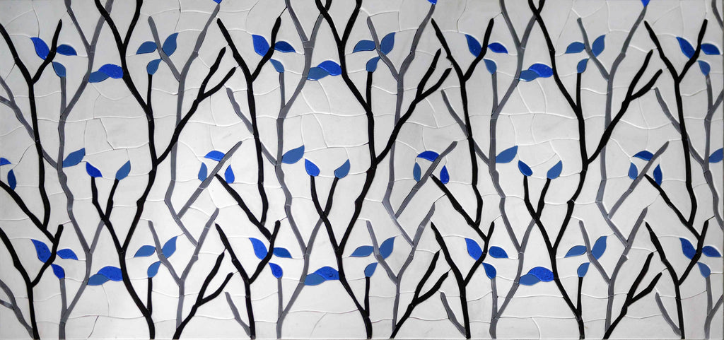 Arte em mosaico de pedra - folhas azuis