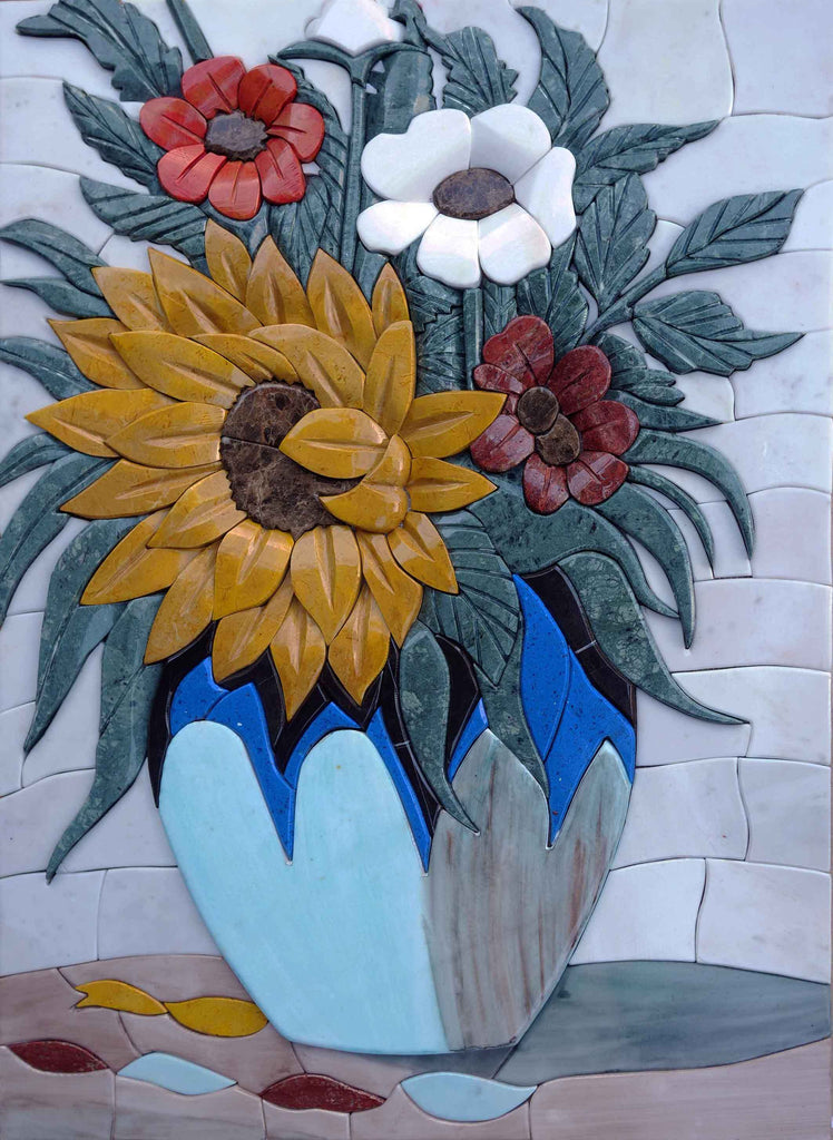 Art de la mosaïque de pierre - Vase de tournesol