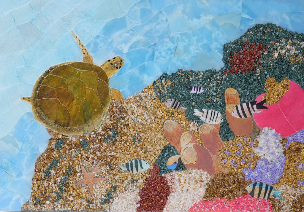 Arte em mosaico de pedra - recife de tartaruga