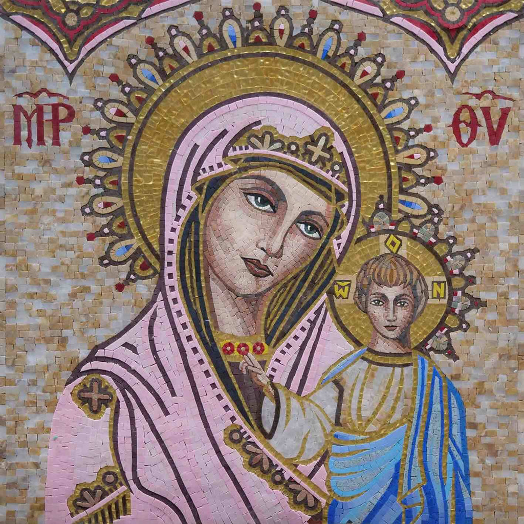 A Virgem Maria e Jesus - Mosaico de Arte Sacra