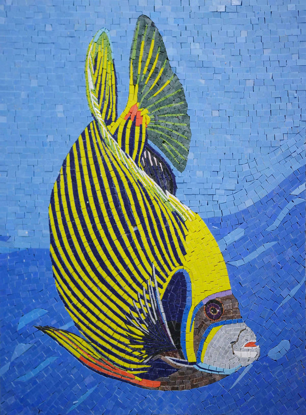 Geometric Angel Fish - Mosaic Flooring Queen Art Luxury Handcrafted Natural Stone Decor - Mesh Backing