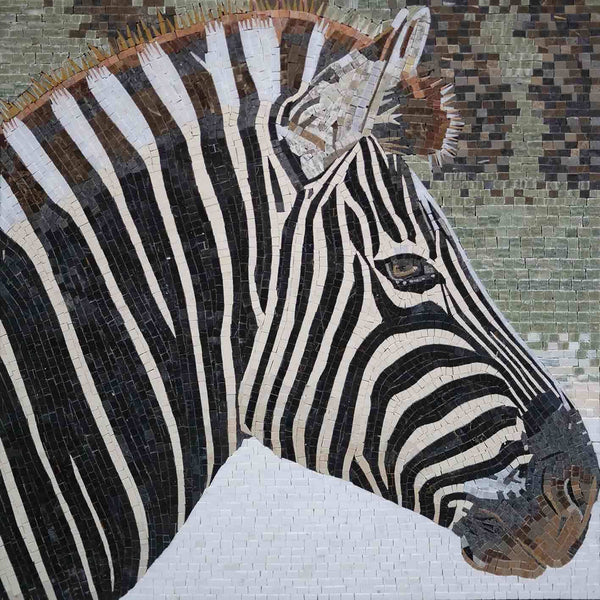 Zebra Animal Portrait - Contemporary Tile Murals Mosaic Art - Mesh Backing