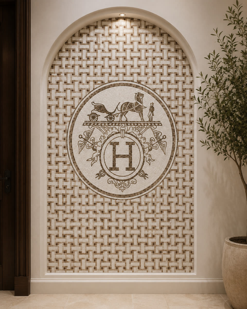Luxury H Crest Marble Mosaic Medallion — Tampa, Florida