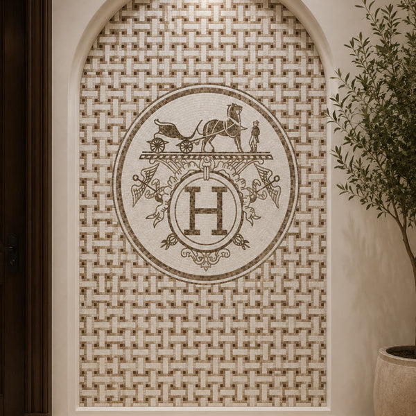 Luxury H Crest Marble Mosaic Medallion