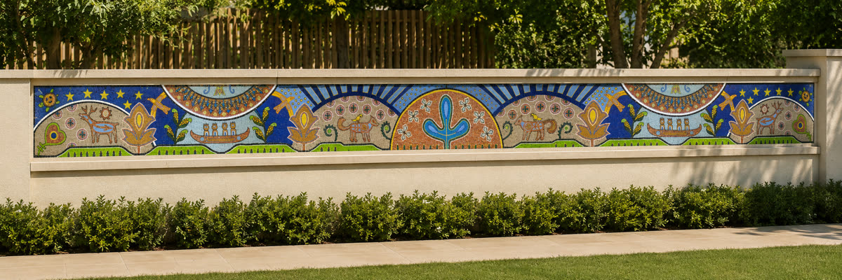 Folk Art Frieze Marble Mosaic Border — Victoria, British Columbia