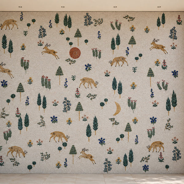 Enchanted Forest Deer & Trees Marble Mosaic